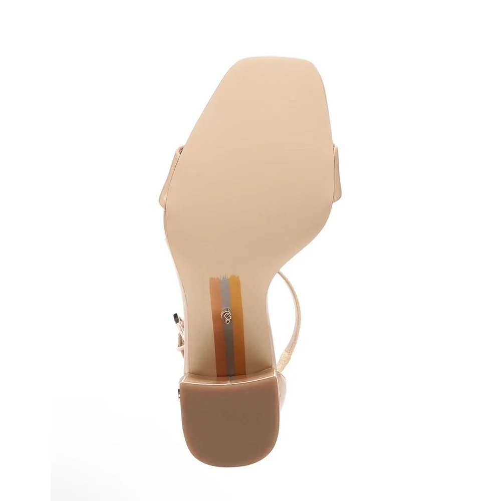 Sam Edelman Daniella Block Heel Sandal Soft Beige Patent Ankle Strap Womens‎ 9